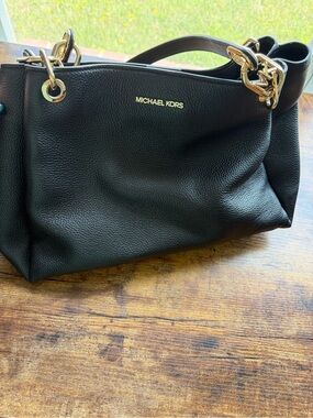 Michael Kors Black Pebbled Shoulder Bag with Gold Hardware
